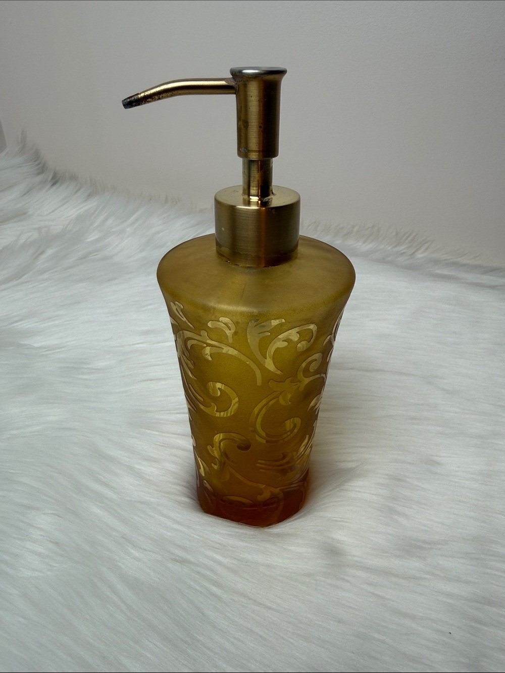 Gold Decorative Etched Scroll Glass Soap Lotion Dispenser